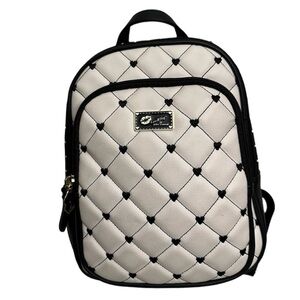 Betsey Johnson Black & White Hearts & Stripes Two Compartment Backpack.